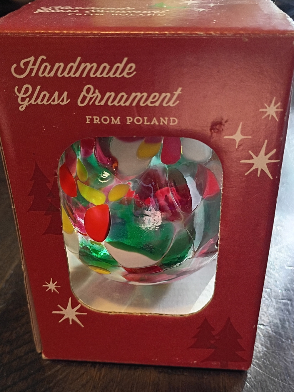 Handmade Glass Holiday Ornament - Multicolor Accent (From Poland)